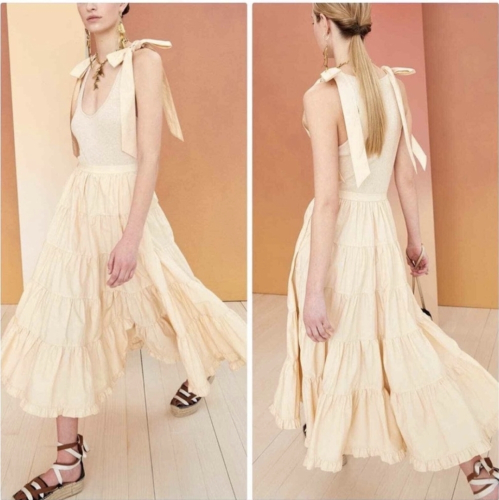 Ulla Johnson Hope Tiered Bow Tie Tank Midi Dress XS